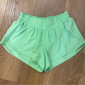 Lululemon Hotty Hot lime green shorts, low rise, 2.5”, size 4